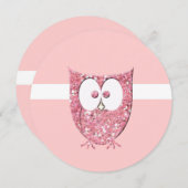 Roze Glitter Baby Owl Round Shower-uitnodiging Kaart (Voorkant / Achterkant)