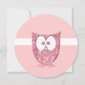 Roze Glitter Baby Owl Round Shower-uitnodiging Kaart (Voorkant)