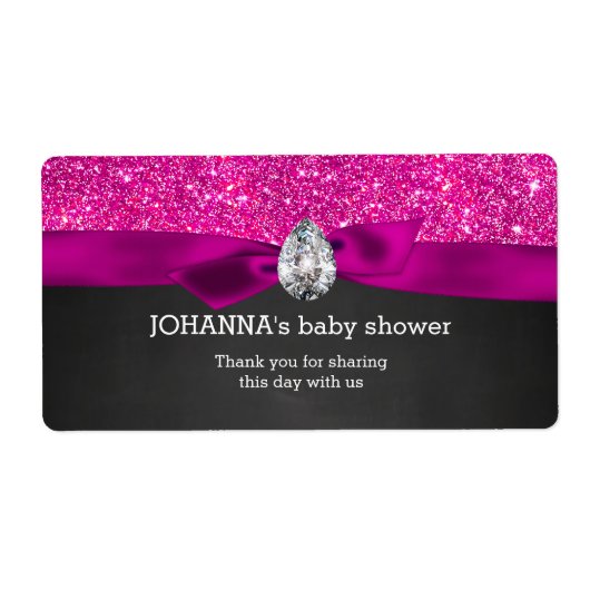 Roze Glitter Baby shower Chalkboard Waterfles Etiket (Voorkant)