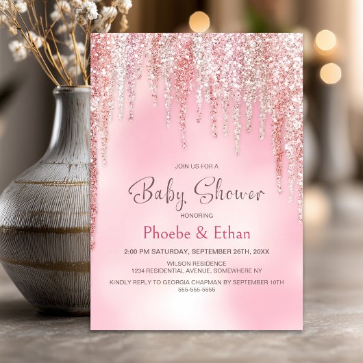 Roze Glitter Baby Shower Kaart