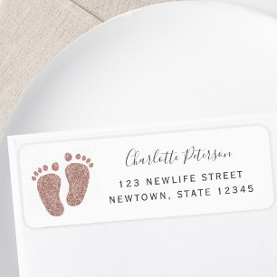 Roze Glitter Babyvoetjes Retouradres Etiket