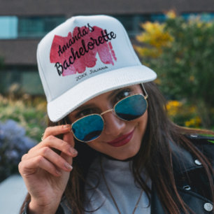 Roze Glitter Bachelorette Bridesmaid Script Trendy Trucker Pet