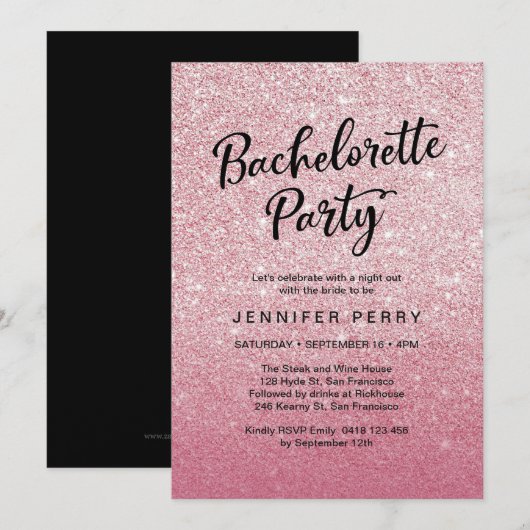 Roze glitter Bachelorette Party Invitation Kaart (Voorkant / Achterkant)