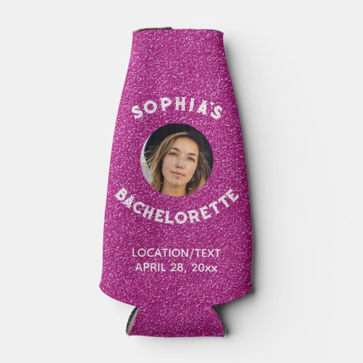 Roze Glitter Bacherolette Party Favor Bride Foto Flesjeskoeler (Voorkant)