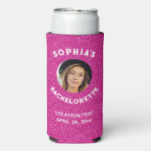 Roze Glitter Bacherolette Party Favor Bride Foto Seltzer Blikjeskoeler (Seltzer Achterkant)