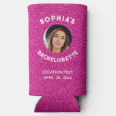 Roze Glitter Bacherolette Party Favor Bride Foto Seltzer Blikjeskoeler (Achterkant)