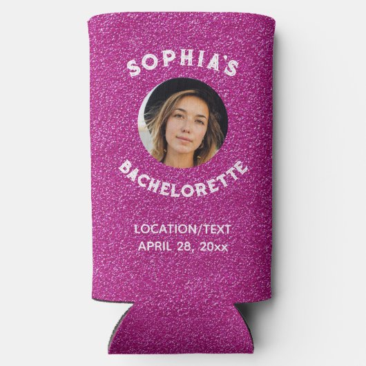 Roze Glitter Bacherolette Party Favor Bride Foto Seltzer Blikjeskoeler (Achterkant)