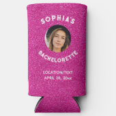 Roze Glitter Bacherolette Party Favor Bride Foto Seltzer Blikjeskoeler (Voorkant)