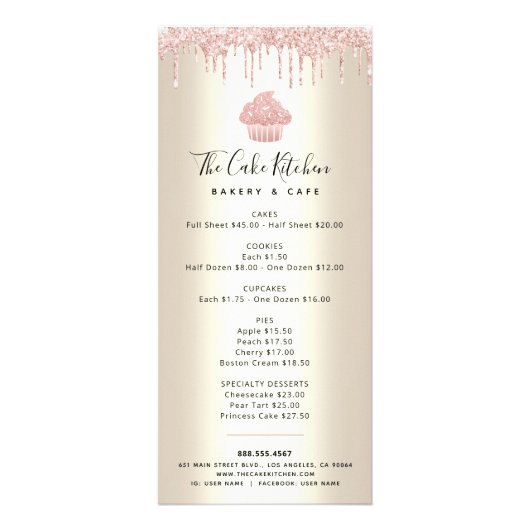 Roze glitter Bakery Cupcake Gold Pastry Chef Menu (Voorkant)