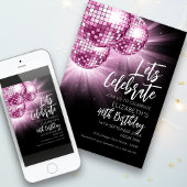 Roze Glitter Ball Party Kaart