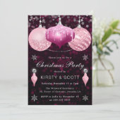 Roze Glitter Ballen Kerst Diner Feest Kaart (Staand voorkant)