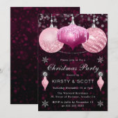 Roze Glitter Ballen Kerst Diner Feest Kaart (Voorkant / Achterkant)