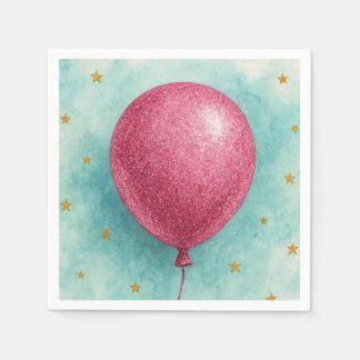 Roze glitter ballon servetten. servet