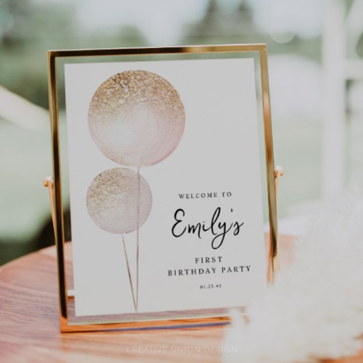 Roze Glitter Ballonnen 1e Verjaardag Budget Welkom