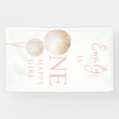 Roze Glitter Ballonnen 1e Verjaardag Party Decor Spandoek (Horizontaal)