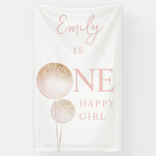 Roze Glitter Ballonnen 1e Verjaardag Party Decor Spandoek