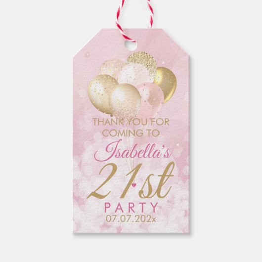 Roze Glitter Ballonnen 21e Verjaardag Cadeau Label Cadeaulabel (Voorkant)
