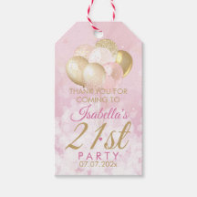 Roze Glitter Ballonnen 21e Verjaardag Cadeautags