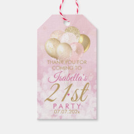 Roze Glitter Ballonnen 21e Verjaardag Cadeautags Cadeaulabel