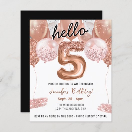 Roze Glitter Ballonnen 5e Verjaardagsfeest (Voorkant / Achterkant)