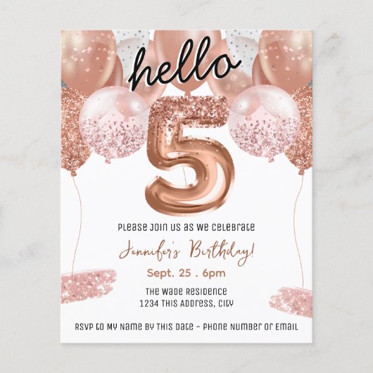 Roze Glitter Ballonnen 5e Verjaardagsfeest (Voorkant)