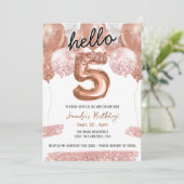 Roze Glitter Ballonnen 5e Verjaardagsfeest Kaart (Staand voorkant)