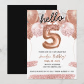 Roze Glitter Ballonnen 5e Verjaardagsfeest Kaart (Voorkant / Achterkant)