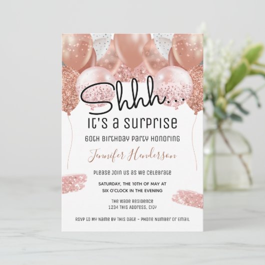 Roze Glitter-ballonnen 60e verrassingsdag Kaart (Staand voorkant)