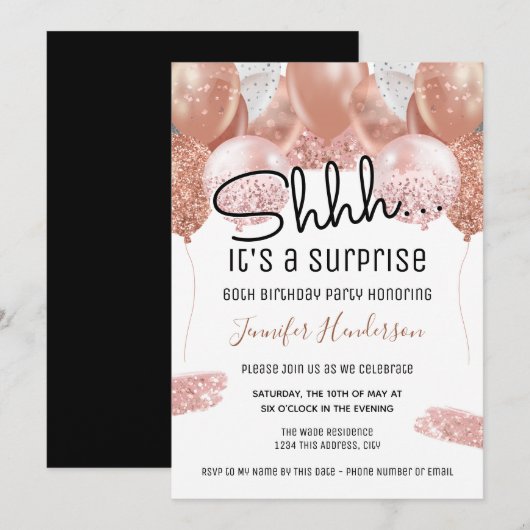 Roze Glitter-ballonnen 60e verrassingsdag Kaart (Voorkant / Achterkant)
