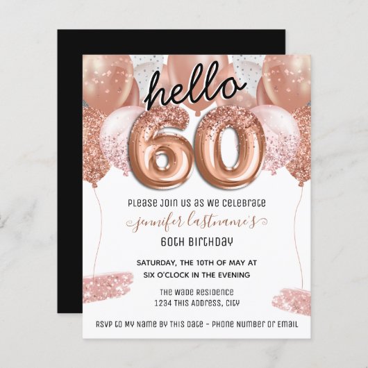 Roze Glitter-ballonnen 60th Birthday Party (Voorkant / Achterkant)