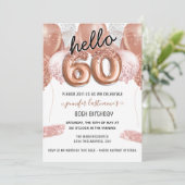 Roze Glitter-ballonnen 60th Birthday Party Kaart (Staand voorkant)