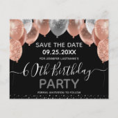 Roze Glitter-ballonnen 60th Birthday Save the Date (Voorkant)
