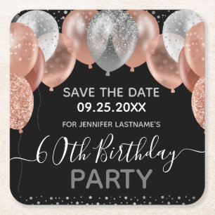 Roze Glitter-ballonnen 60th Birthday Save the Date Kartonnen Onderzetters