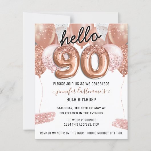 Roze Glitter-ballonnen 90th Birthday Party (Voorkant)