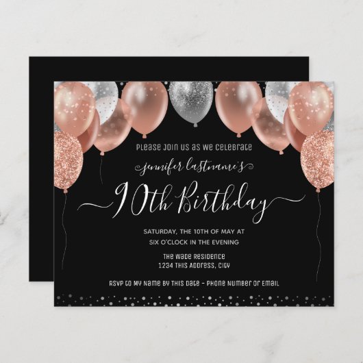 Roze Glitter-ballonnen 90th Birthday Party (Voorkant / Achterkant)