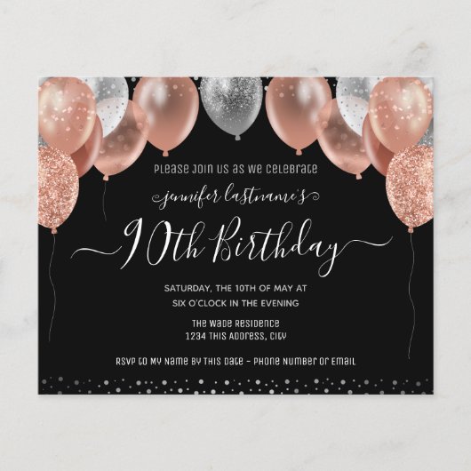 Roze Glitter-ballonnen 90th Birthday Party (Voorkant)