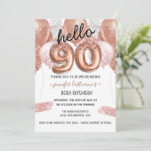 Roze Glitter-ballonnen 90th Birthday Party Kaart (Staand voorkant)