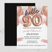 Roze Glitter-ballonnen 90th Birthday Party Kaart (Voorkant / Achterkant)