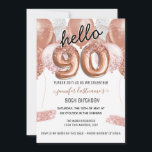 Roze Glitter-ballonnen 90th Birthday Party Kaart<br><div class="desc">Elegant faux zilver en roze glitterballonnen op de bovenste rand. Alle tekst kan worden aangepast en kan eenvoudig worden gewijzigd voor uw eigen wensen. Ontwerp van de sjabloon van een feestdag.</div>