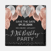 Roze Glitter-ballonnen 90th Birthday Save the Date Magneet (Voorkant)