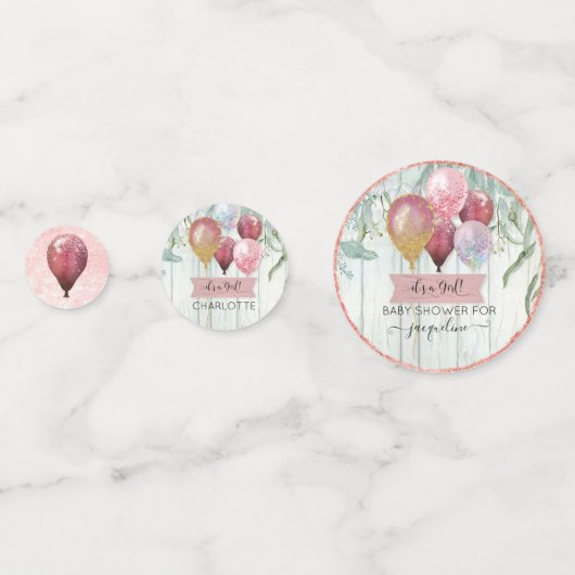 Roze Glitter Ballonnen Eucalyptus Baby Meisje Douc Confetti (Voorkanten)