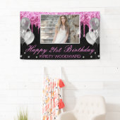 Roze Glitter & Ballonnen Verjaardag Spandoek (Insitu)