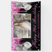 Roze Glitter & Ballonnen Verjaardag Spandoek (Verticaal)