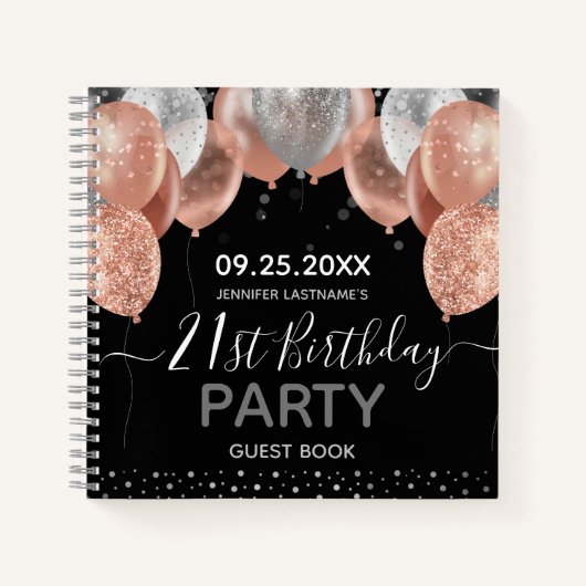 Roze Glitter Balloons 21st Birthday Guest boo Note Notitieboek (Voorkant)