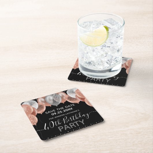 Roze Glitter Balloons 40e verjaardag sparen de Dat Kartonnen Onderzetters (Insitu)