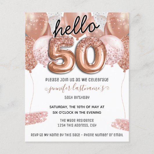 Roze Glitter Balloons 50th Birthday Party (Voorkant)