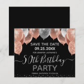 Roze Glitter Balloons 50th Birthday Save the Date (Voorkant / Achterkant)