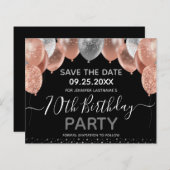 Roze Glitter Balloons 70th Birthday Save the Date (Voorkant / Achterkant)