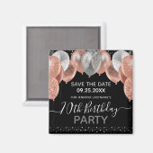Roze Glitter Balloons 70th Birthday Save the Date Magneet (Voorkant / Achterkant)