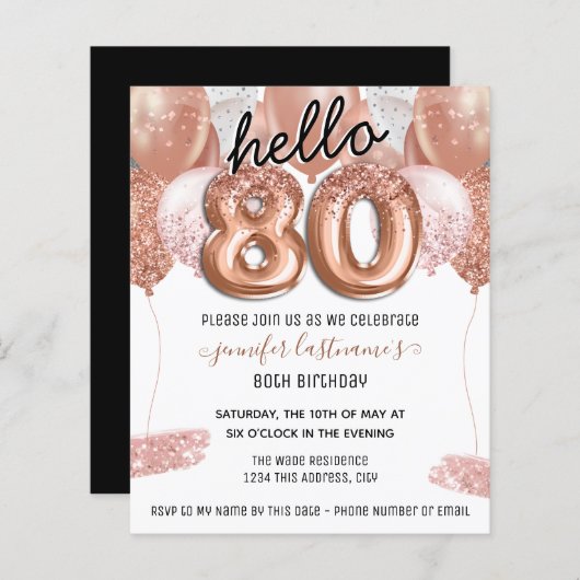 Roze Glitter Balloons 80th Birthday Party (Voorkant / Achterkant)